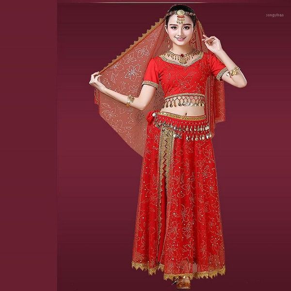 

high-grade spring and autumn new dance costume costumes female xinjiang dance performance clothing belly suit1, Black;red