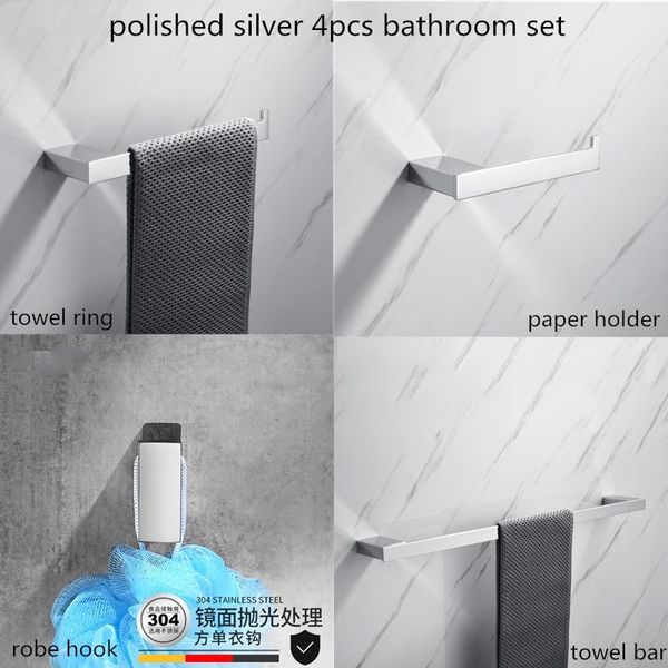 

4pcs chrome bathroom accessories set towel bar paper holder robe hook towel ring gold bathroom hardware set send from brazil bbyjzp