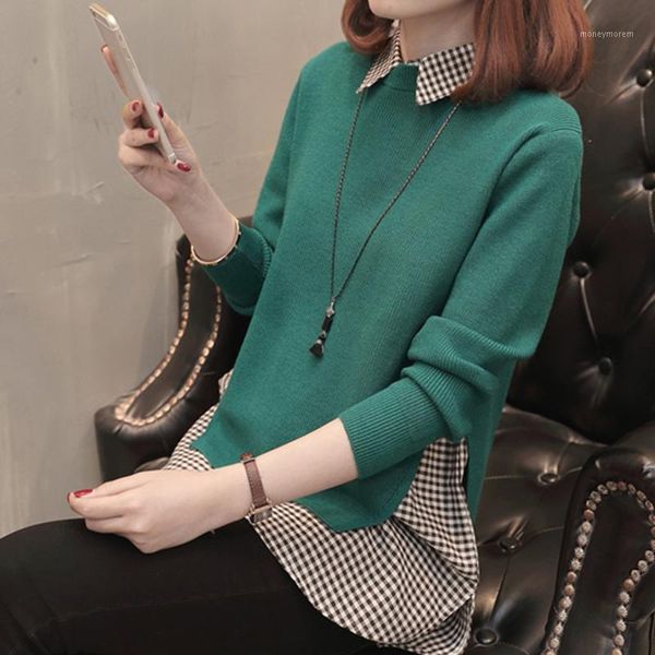 

women's sweaters shirt sweater clothes pullover loose casual spring autumn knit two-piece women computer knitted turn-down collar1, White;black