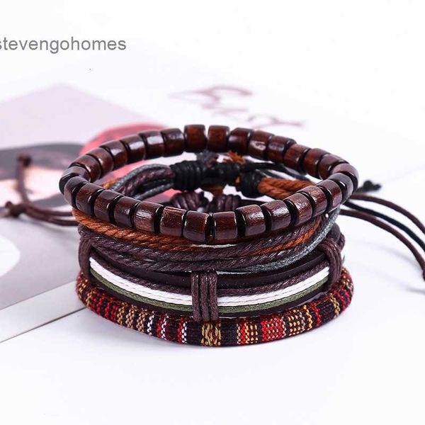 

style simia selling beaded ethnic storm 4-piece leather bracelet, Silver