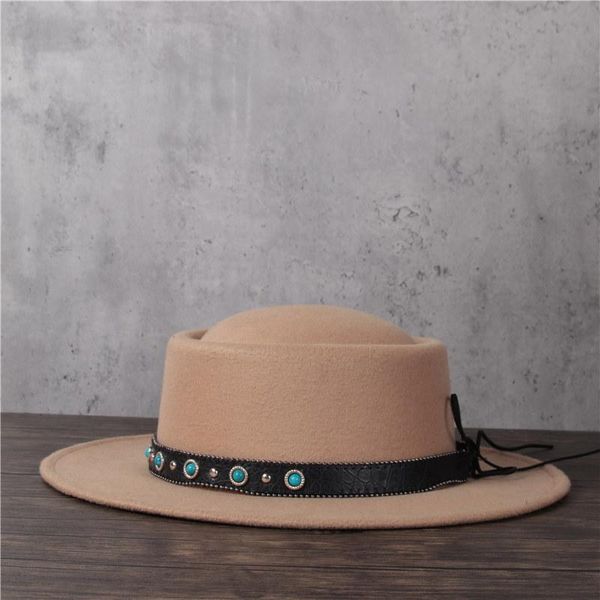 

women men wool fedora hat lady tassel pork pie hat gentleman flat porkpie jazz, Blue;gray