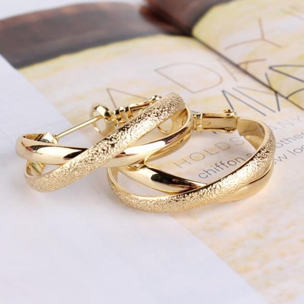 

charm gold filled simple hoop earrings for women silver / rose color 29mm x shape fashion jewelry, Golden