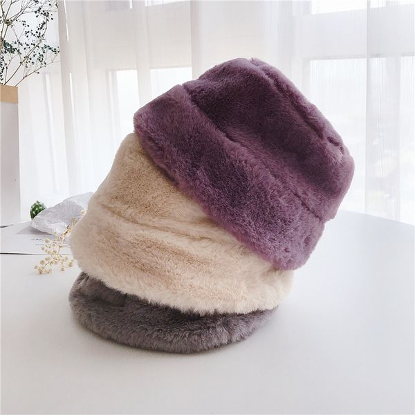 

kids winter bucket hat faux fur warm fisherman cap fuzzy plush wide brim hat for girls, boys, Yellow