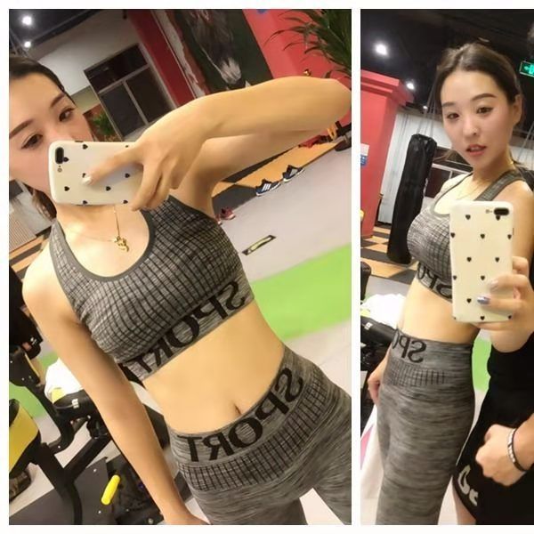 

european and american fitness clothing suits, letter vest, cropped trousers, running sports underwear, two-piece slim yoga clothing women021, White;red