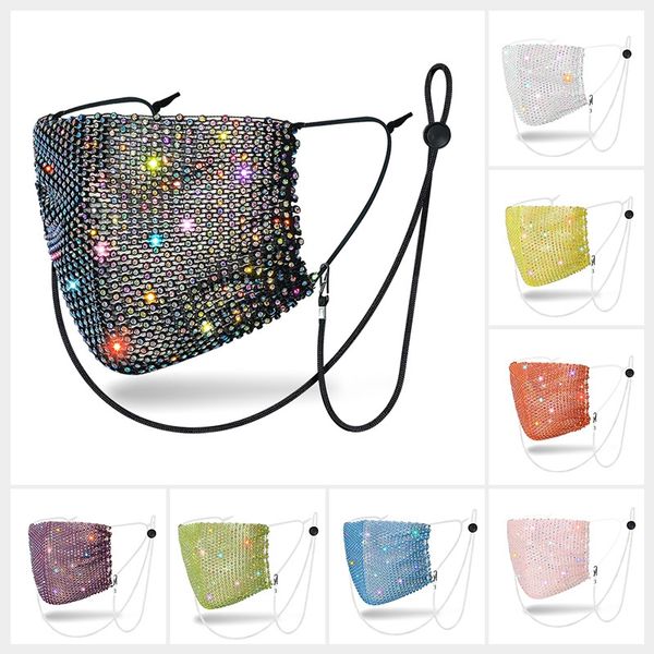 

fashion bling diamond face mask hang neck mask lanyard diamond mask female colorful ab personality decorative veil