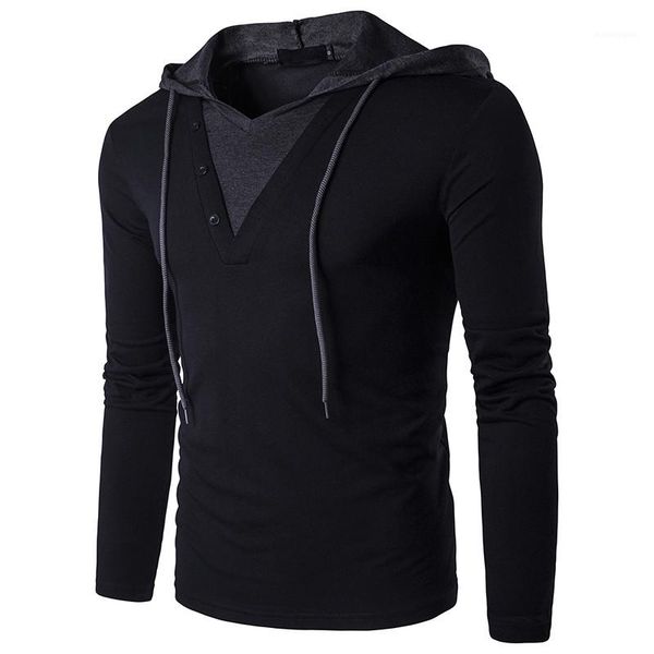 

color panelled tees fashion casual male clothes 2021 new arrivals long sleeved mens tshirts hooded solid, White;black