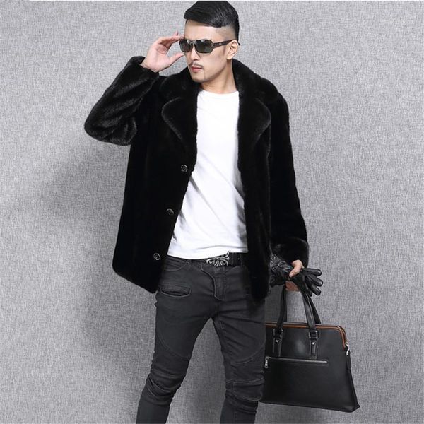 

2020 new men's imitation fur jacket imitation mink coat men's suit collar whole mink jacket mid-length yh6841, Black