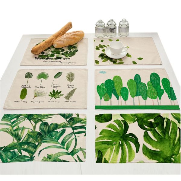 

зеленые листья банановые листья деревьев растение цветок напечатанные льняные присталки ткани метки декоративные настольные коврики водонепр