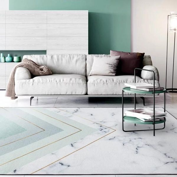 

simple style marbling geometric living room carpet, big size lake green color bedside carpet, nordic decoration carpet1