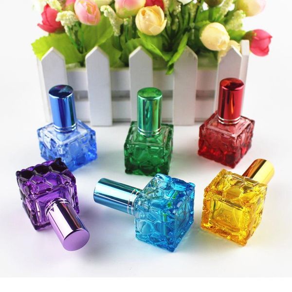 

20pcs/lot 10ml colorful square glass perfume bottle refillable sample portable empty atomizer mini travel parfum spray qyltvn