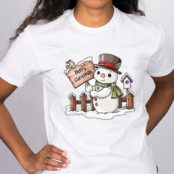 

women graphic snowman cute funny trend cartoon 90s merry christmas clothes print lady tees clothing female t shirt t shirt, White