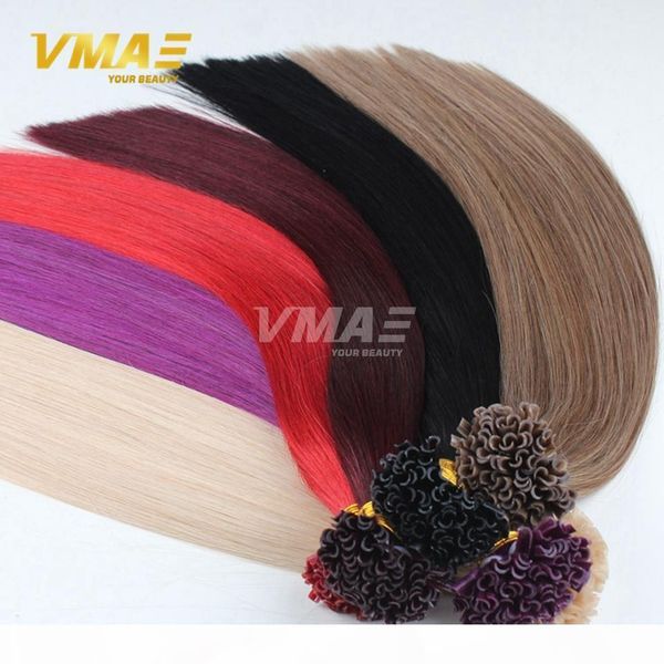 

vmae european 1g strand 100g natural black brown blonde red purple straight keratin fusion pre bonded u tip virgin remy human hair extension