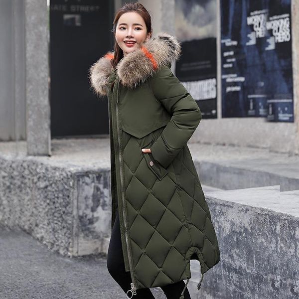

2019 new arrival winter jacket women with colorful fur hooded womens jackets winter outwear long female coat parka slim, Black