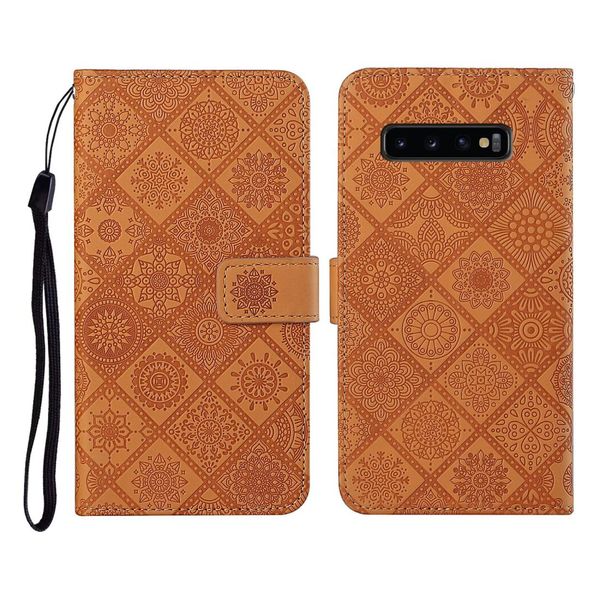 

for samsung galaxy s10 ethnic style embossed pattern horizontal flip leather case with holder card slots wallet lanyard