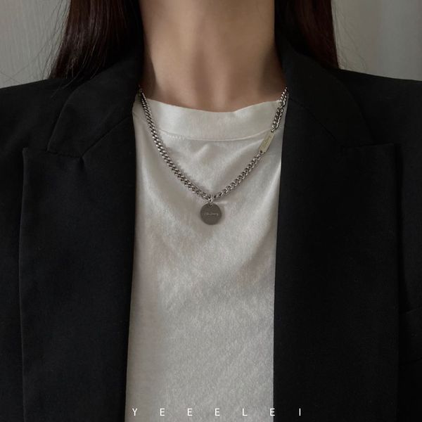 

yeeelei steel neutral texture stitching necklace with adjustable length ins hip hop street fashion cool chain, Silver