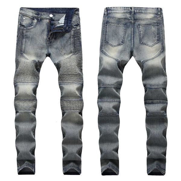 

2020 micro play small fold locomotive jeans straight cultivate one's morality men's fashion nostalgia cowboy, Blue
