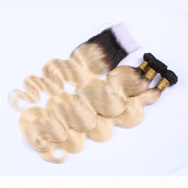

10a 1b 613 blonde human hair weaves with baby hair lace closure peruvian virgin blonde human hair bundles for black women, Black;brown