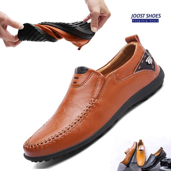 

men loafers fashion men casual leather shoes breathable men boat shoes, Black