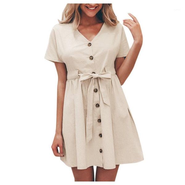 

vintage elagant women mini dress casual solid short sleeve summer dress 2020 v-neck lace up women dresses vestidos#31, Black;gray