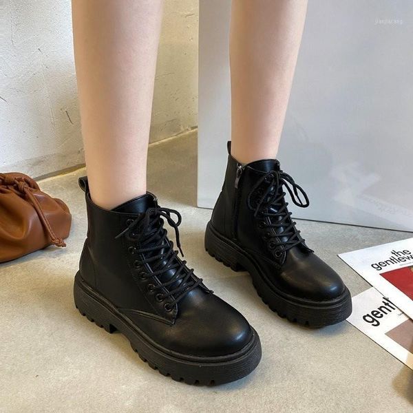 

2020 new black thick motorcycle short side zipper black boots female cross-tied1