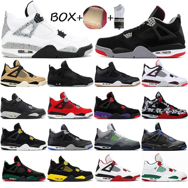 

2021 4s white se neon black cat jumpman 4 basketball shoes metallic green trainers travis scotts purple men sports sneakers 40-47, White;red