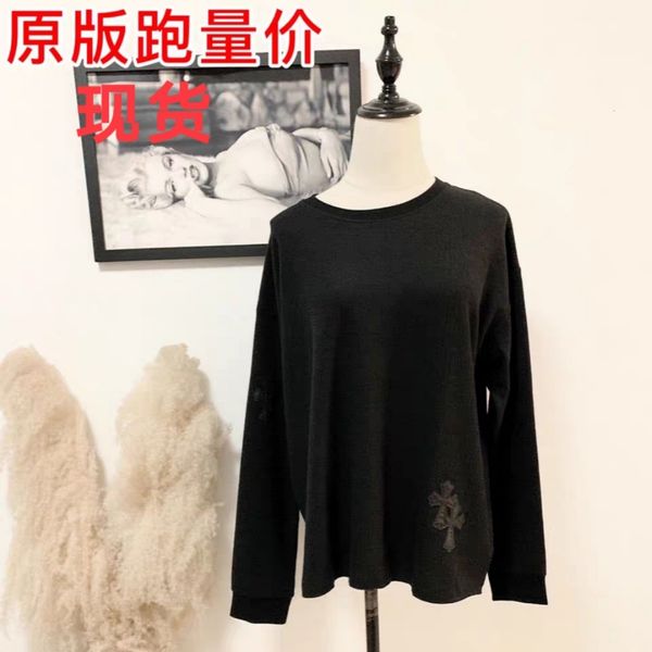 

new croheart cross leather label knitted round neck sweater with long sleeves for men and women 6r18, Black;gray