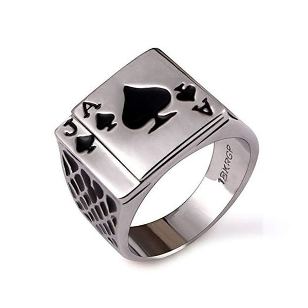 Kreativ 18k Weiß Gold, kühl schwarzer Emaille Poker Ring für Männer Frauen Schmuckringe für Freund Vater netter Geschenk Accessoire