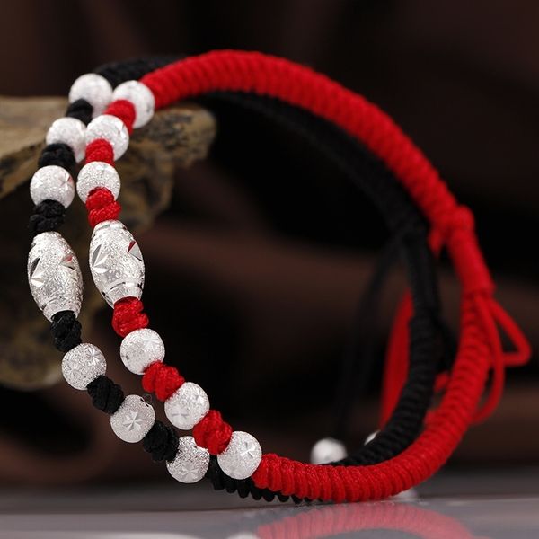 

fulno 99 bracelet benmingnian red rope woven bracelet silver gfiaw men's and women's transfer bead zuyin lovers, Golden;silver