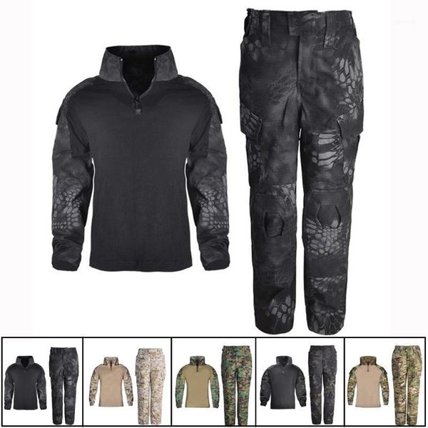 

hunting sets boys girls scout soldier uniform kids camouflage training suit tactical shirt + pants cs game combat uniform1, Camo