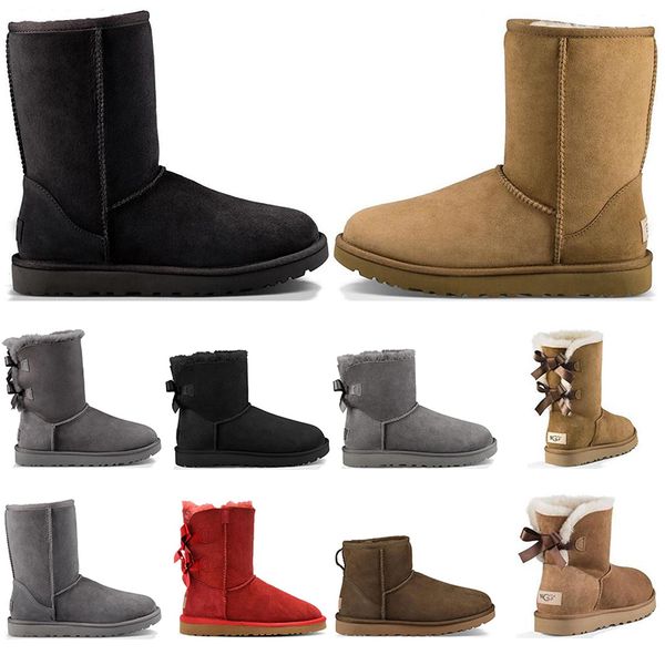

2020 new women fashion snow boots pink 2 bow antelope brown 1 bowtie winter casual girls ladies warm fur outdoor ankle short shoes, Black