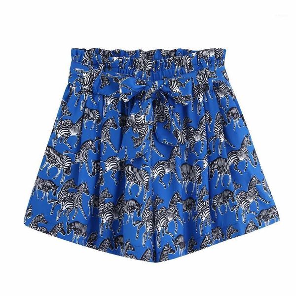 

2020 women bow tie belt animal print shorts ladies elastic waist paperbag pocket shorts chic zebra pattern pantalone cortos p5161, White;black