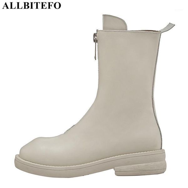 

boots allbitefo soft natural genuine leather women fashion leisure platform autumn women's ankle motorcycle shoes1, Black