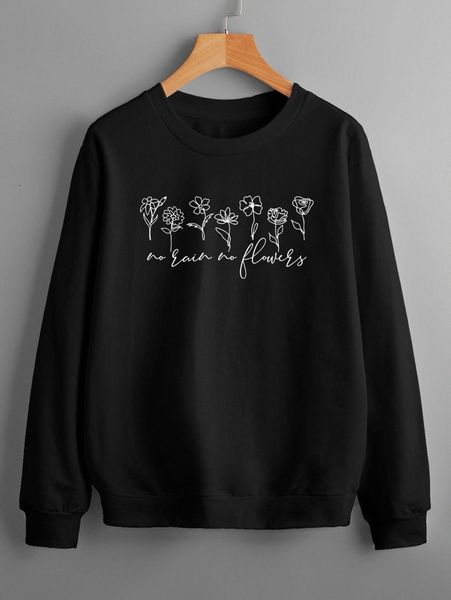 

floral and slogan graphic sweatshirt d2py#, White;black