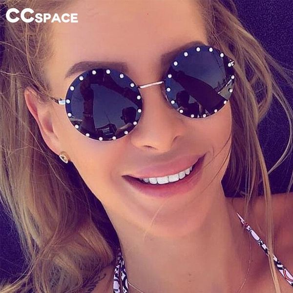 

sunglasses 46007 round shiny diamond frame for women fashion retro, White;black