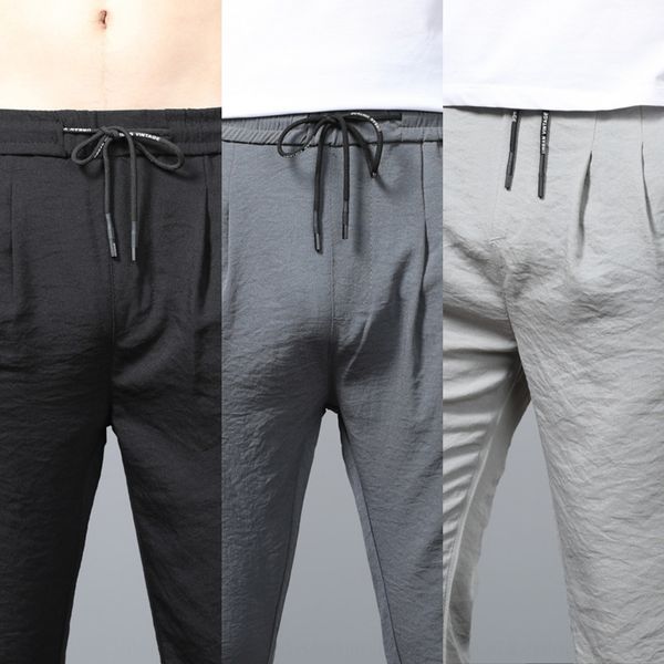 

avwg2 summer dupft silk thin men's casual waist non-ironing fashion elastic waist sports casual sports pantspants youth elastic harem p, Blue