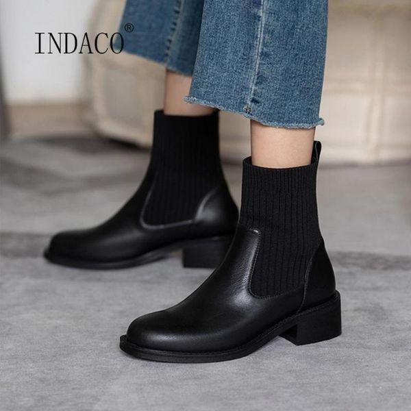 

boots 2021 women winter shoes ankle genuine leather black patchwork autumn