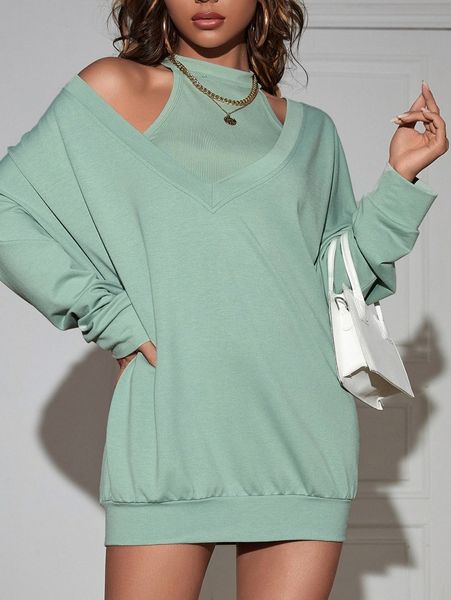 

drop shoulder sweatshirt & halter t4jc#, White