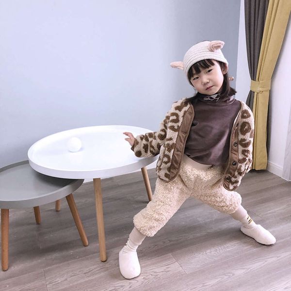 

children's 2020 cardigan winter new korean zhongda girl baby leopard lamb coat eezs, Black
