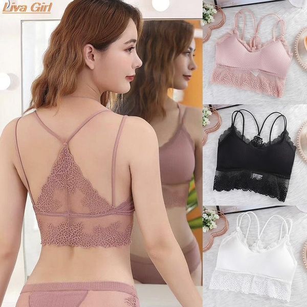 

women cross straps bra wireless push up bra padded bralette deep v lace brassiere summer underwear ladies lingerie1, Black;white