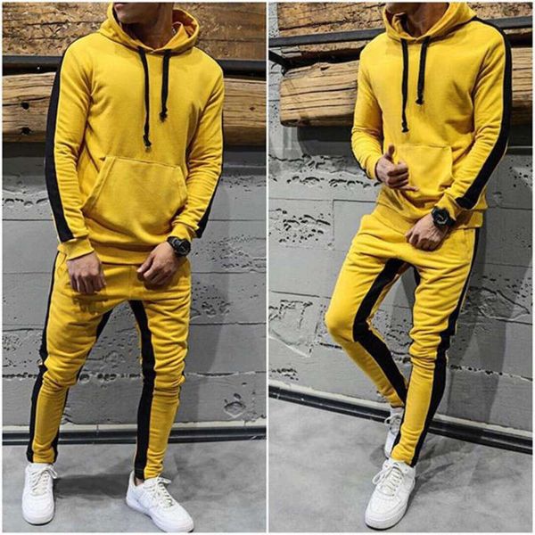 

leisure new sports muscle brand men's splicing fashion suit, Black