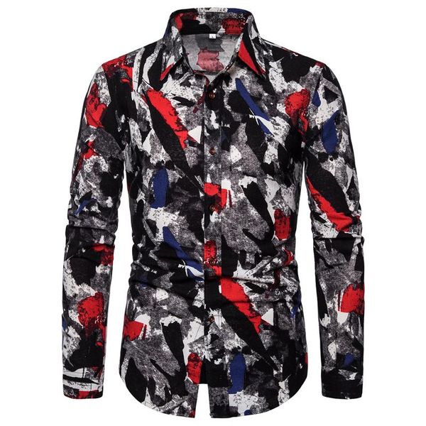 

men's casual shirts 2021 spring & autumn fashion trend folk men ethnic printed long sleeves camisas masculina, White;black