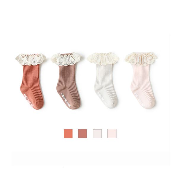 

children's spring and autumn new pure lace girls' middle tube boneless anti slip baby socks, Black;white