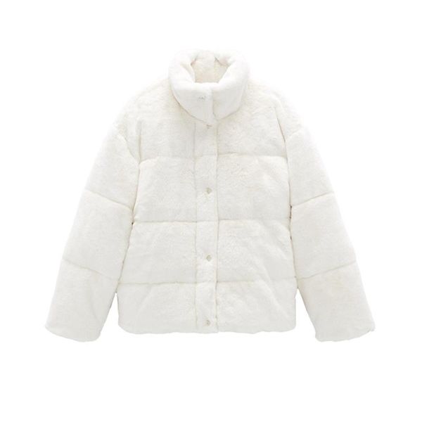 

women's fur & faux 2021women coats winter coat white with stand collar ladies cropped, Black