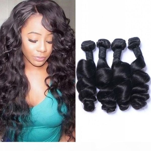 

brazilian loose wave hair bundles unprocessed human hair double weft 4 bundles natural color virgin hair weaves, Black