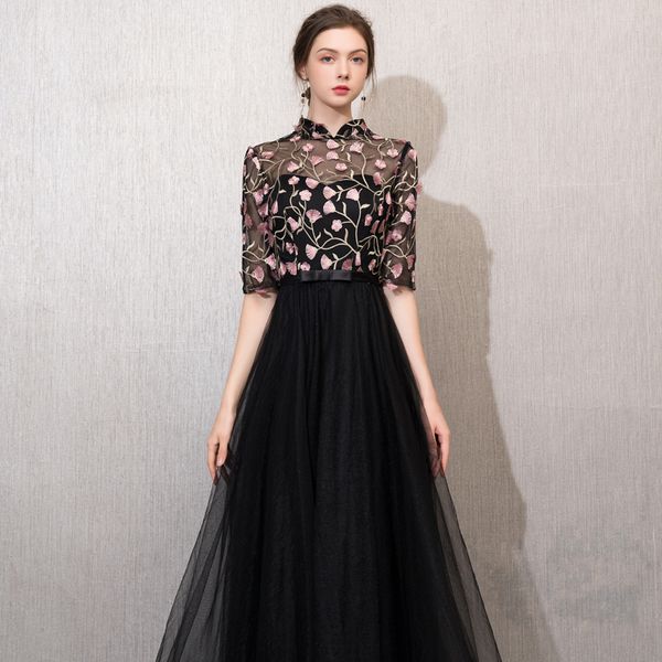 

robe de soiree new elegant slim o-neck pattern vestido de festa plus size evening dress party prom formal dress women dresses, Black;red