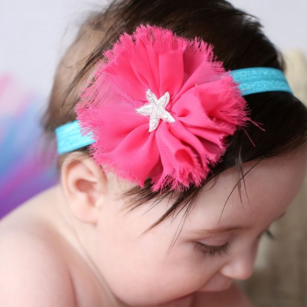 Abbigliamento per bambini Fiore Flower Hairbands Infantile Strassoni Starfish Elastico Chiffon Testa Girls Girls Bambini Accessori per capelli Princess Headdress WKHA03