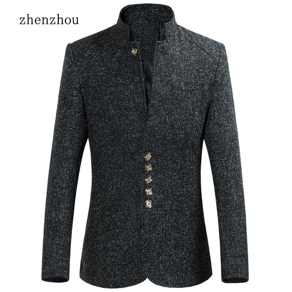 

zhenzhou blazer men autumn new style stand collar male blazer slim fit mens blazer jacket plus size m- lj201223, White;black