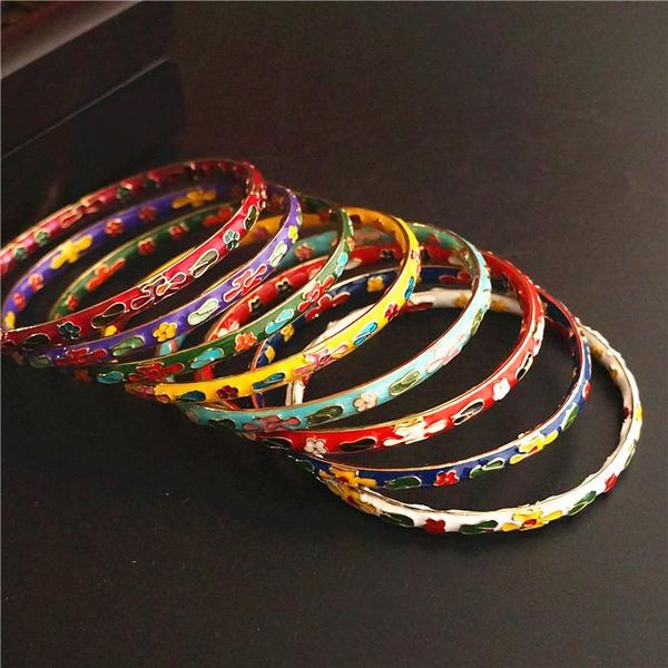 

very fine filigree enamel women bangle traditional handicraft polished hard bracelet chinese cloisonne bangles vintage jewelry, Black
