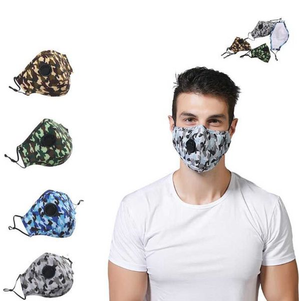

face printed colors 6 camouflage anti camo dust cotton pm2.5 valve mask breathable washable protective masks ooa8156