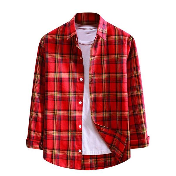 

all-match men's plaid print shirt, long-sleeved lapel loose-fitting casual men's shirt, outdoor casual clothing for boys#g30, White;black